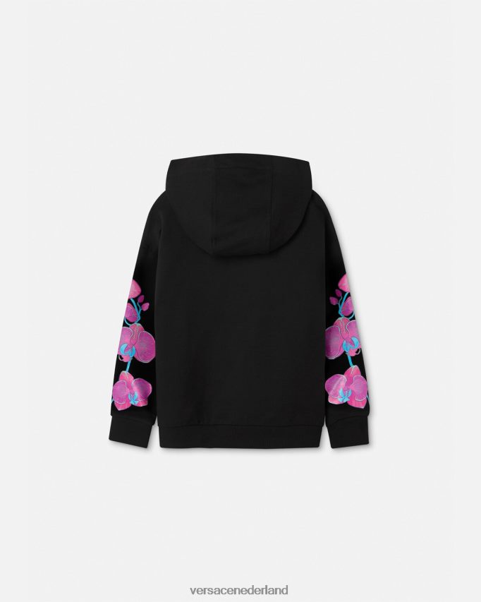 Versace orchidee barocco hoodie kinderen zwart en afdrukken kleding J2T4F41972