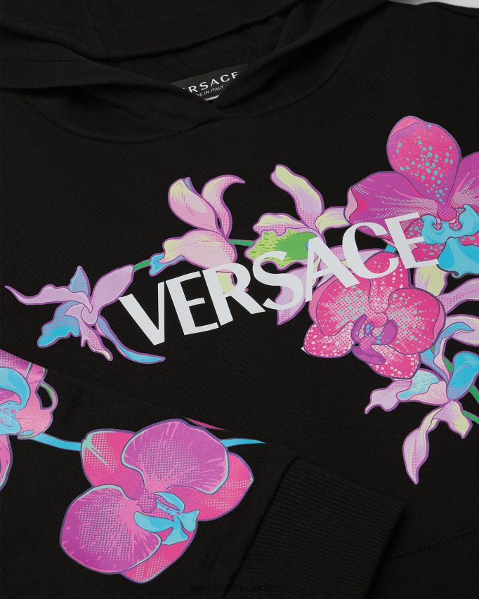 Versace orchidee barocco hoodie kinderen zwart en afdrukken kleding J2T4F41972