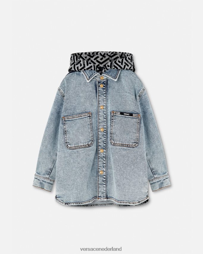 Versace la greca denim jack met capuchon kinderen lichtblauw kleding J2T4F42119
