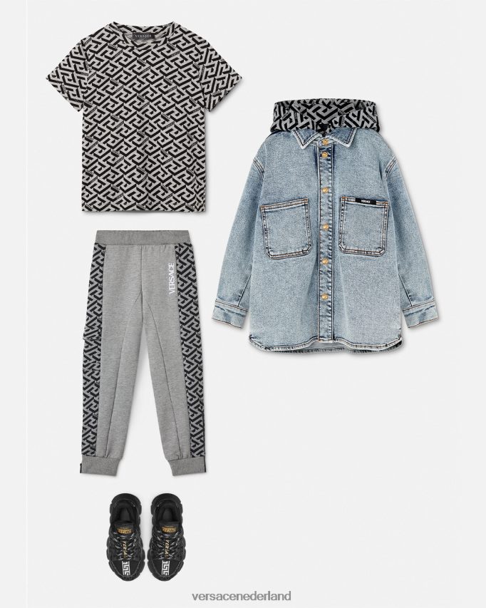 Versace la greca denim jack met capuchon kinderen lichtblauw kleding J2T4F42119