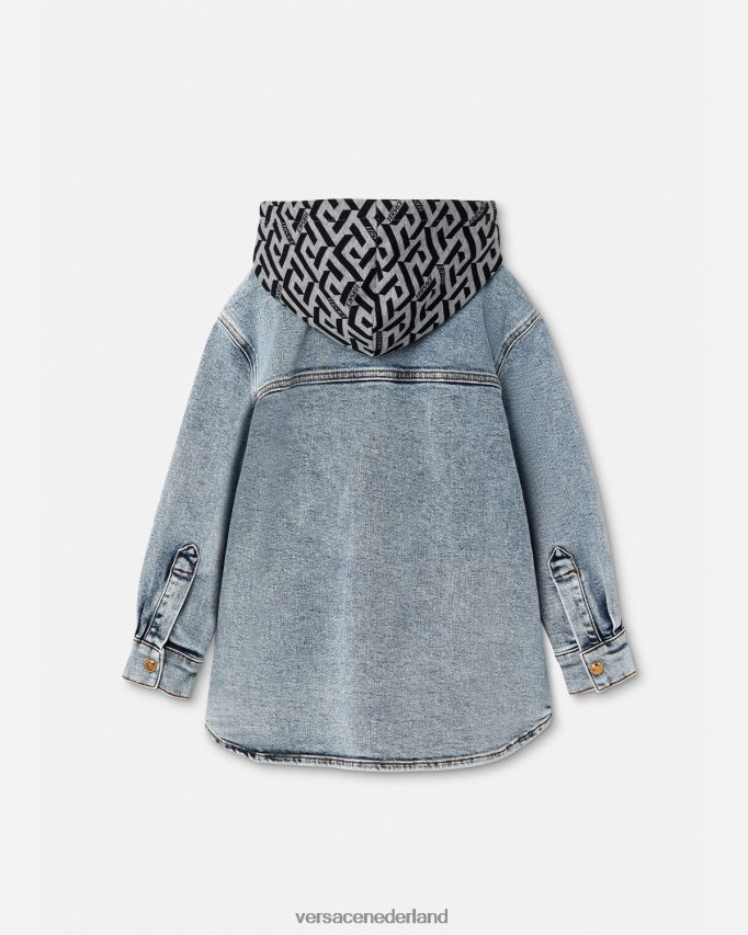Versace la greca denim jack met capuchon kinderen lichtblauw kleding J2T4F42119