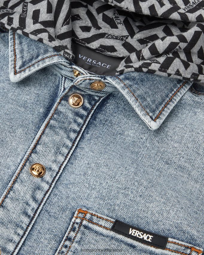 Versace la greca denim jack met capuchon kinderen lichtblauw kleding J2T4F42119