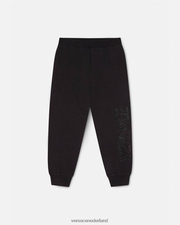 Versace joggingbroek met kristallen logo kinderen zwart kleding J2T4F42010