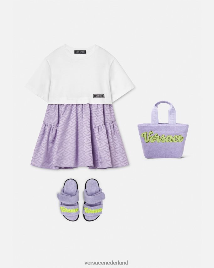 Versace La Greca T-shirtjurk kinderen wit en lila kleding J2T4F41996