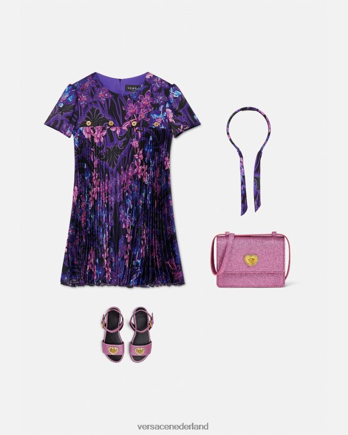 Versace Orchidee barocco geplooide jurk kinderen violet & afdrukken kleding J2T4F42007