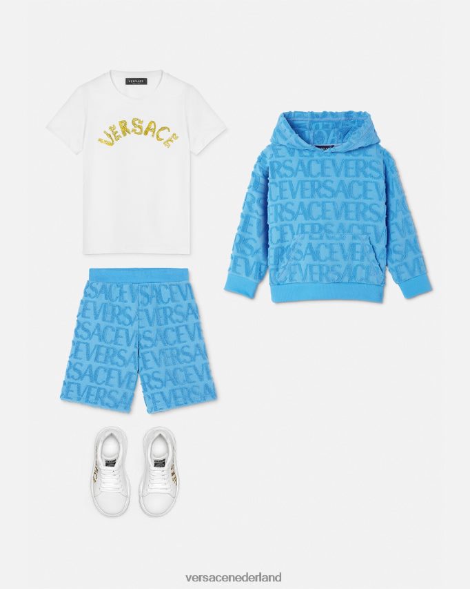 Versace all-over handdoekshorts kinderen lichtblauw kleding J2T4F42087