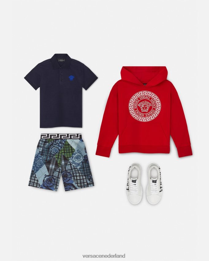 Versace geborduurd Medusa-poloshirt kinderen zwart blauw kleding J2T4F42102