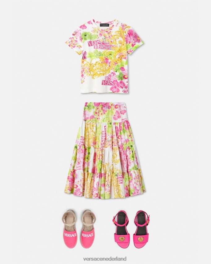 Versace lange rok met logo orchidee kinderen wit & bedrukt kleding J2T4F41971