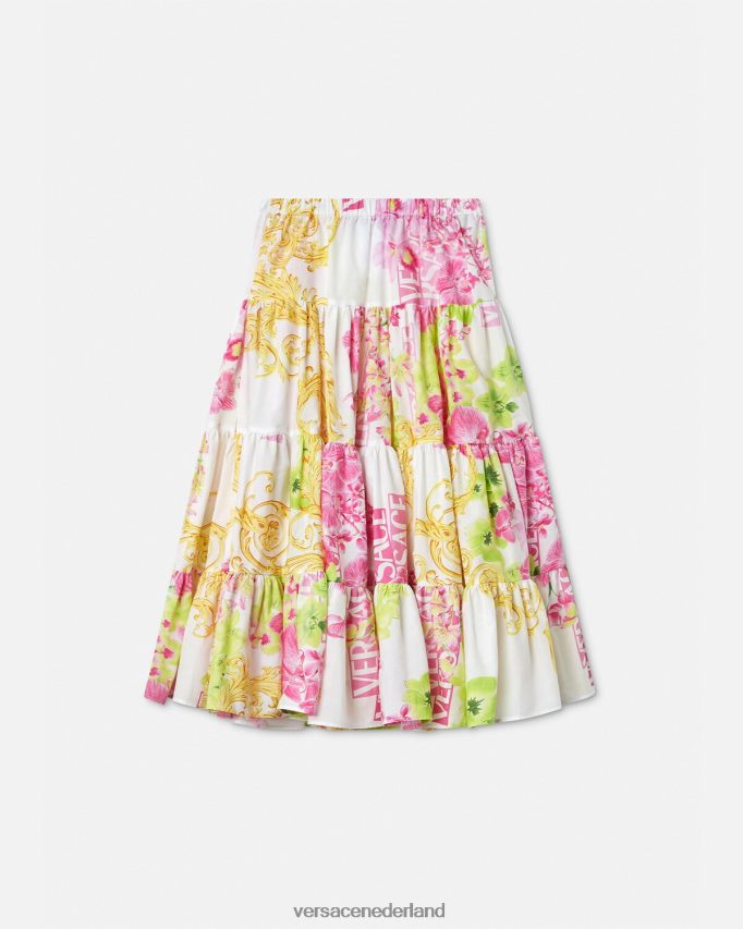 Versace lange rok met logo orchidee kinderen wit & bedrukt kleding J2T4F41971