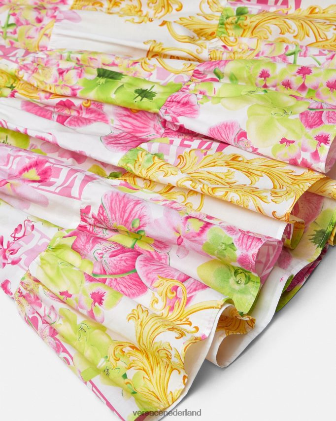 Versace lange rok met logo orchidee kinderen wit & bedrukt kleding J2T4F41971