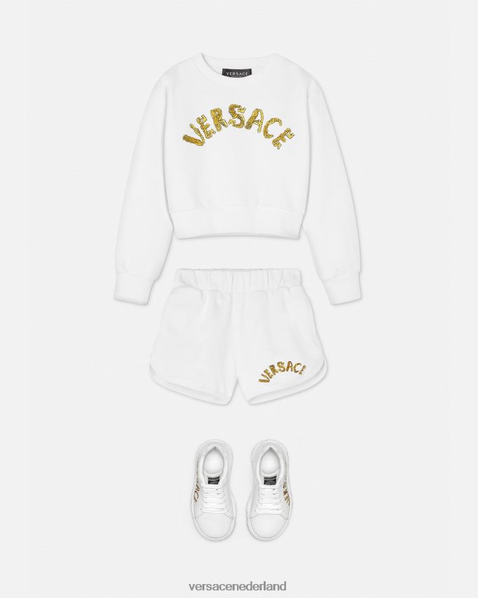 Versace Cropped sweatshirt met logo kinderen wit goud kleding J2T4F41935