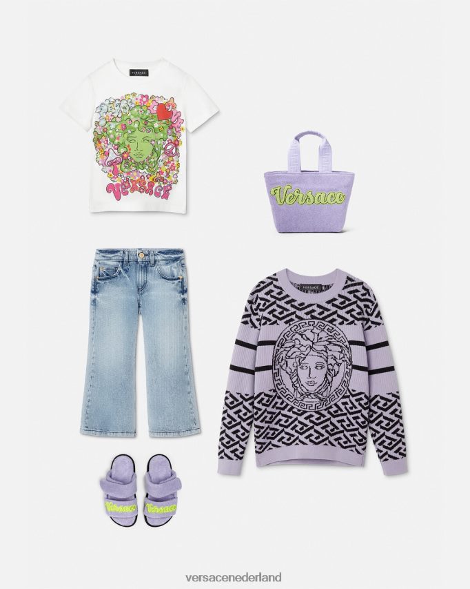 Versace Medusa-shirt met \"vrede en liefde\". kinderen wit & bedrukt kleding J2T4F42002