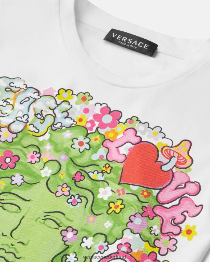Versace Medusa-shirt met \"vrede en liefde\". kinderen wit & bedrukt kleding J2T4F42002