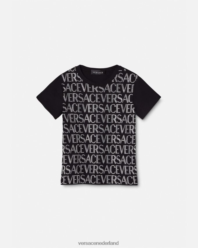 Versace T-shirt met kristallen all-over kinderen zwart kleding J2T4F42024