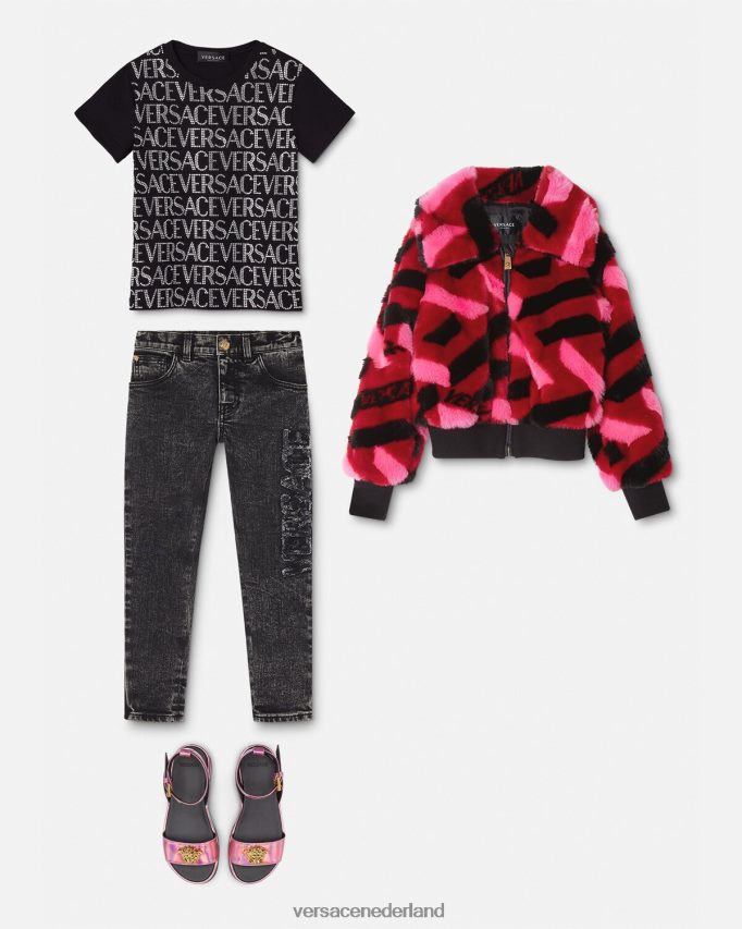 Versace T-shirt met kristallen all-over kinderen zwart kleding J2T4F42024