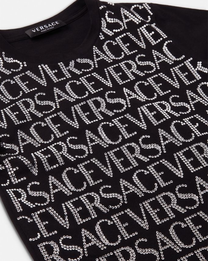 Versace T-shirt met kristallen all-over kinderen zwart kleding J2T4F42024