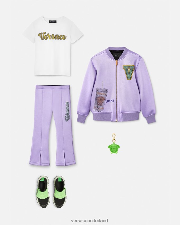 Versace T-shirt met kristallen logo kinderen wit kleding J2T4F42020