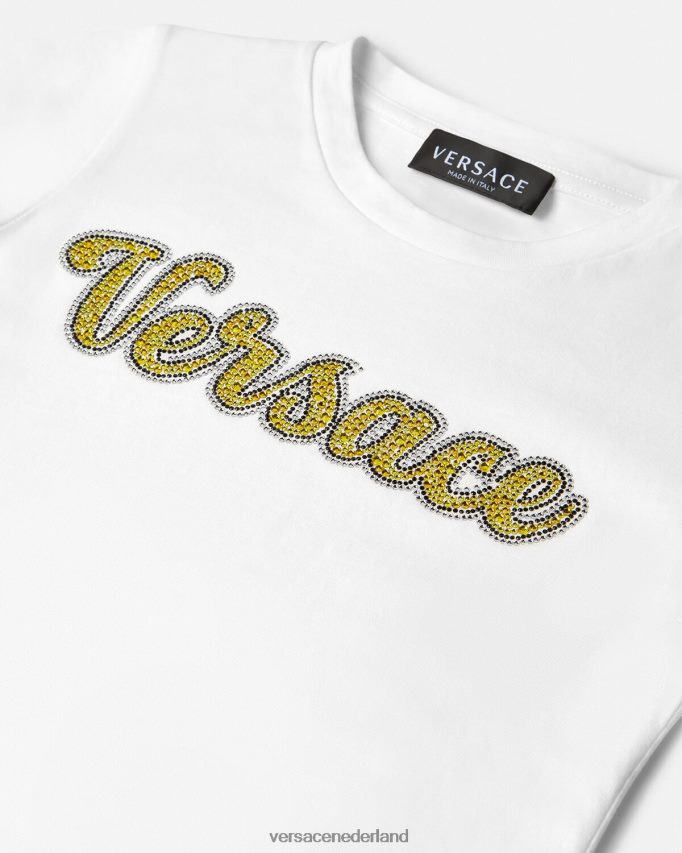 Versace T-shirt met kristallen logo kinderen wit kleding J2T4F42020