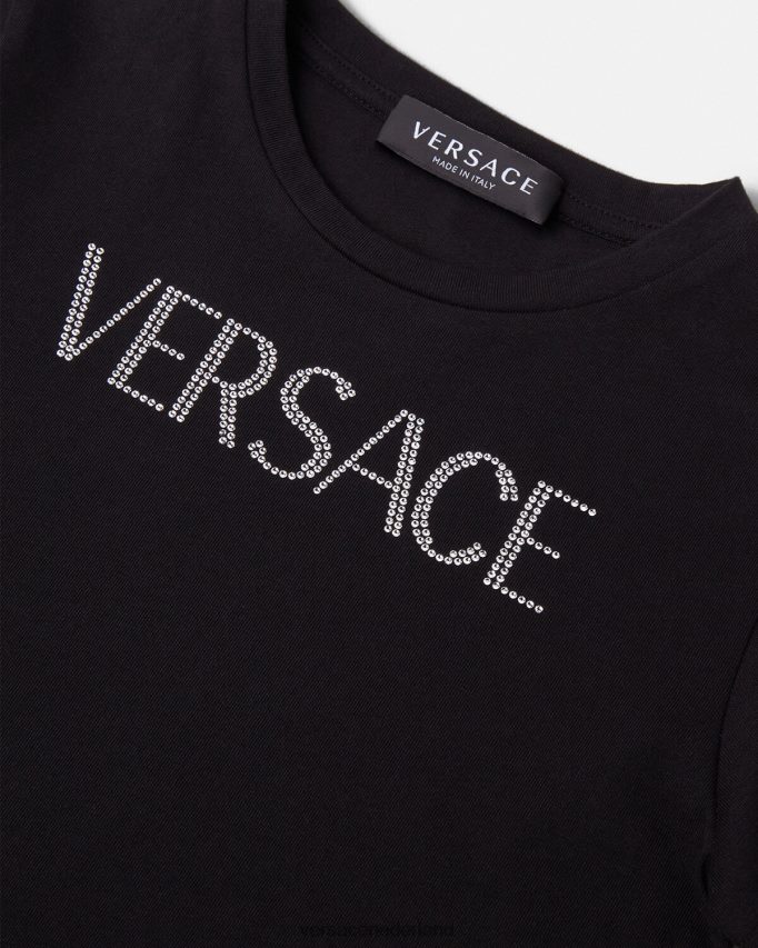 Versace T-shirt met kristallen logo kinderen zwart kleding J2T4F42021