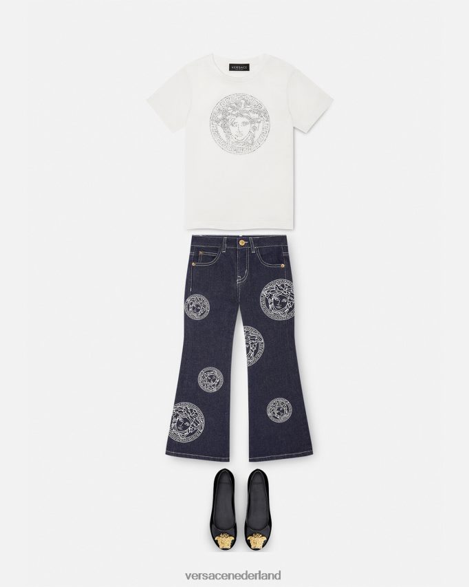 Versace T-shirt met kristallen medusa kinderen wit kleding J2T4F41964