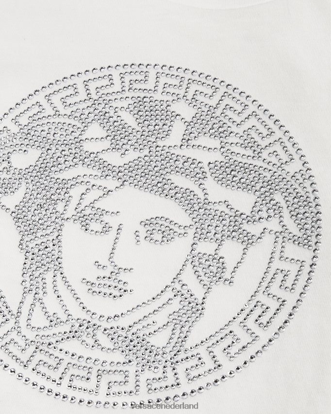 Versace T-shirt met kristallen medusa kinderen wit kleding J2T4F41964