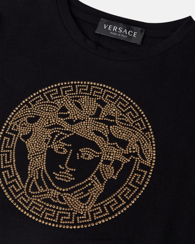 Versace T-shirt met kristallen medusa kinderen zwart kleding J2T4F41961