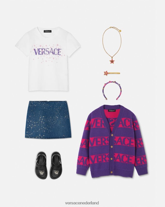 Versace T-shirt met logosterren kinderen wit & bedrukt kleding J2T4F41951