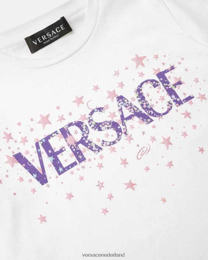Versace T-shirt met logosterren kinderen wit & bedrukt kleding J2T4F41951