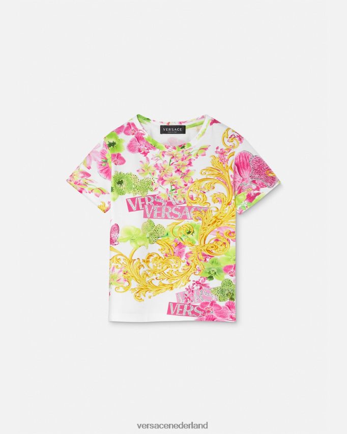 Versace orchidee t-shirt met logo kinderen wit & bedrukt kleding J2T4F41970