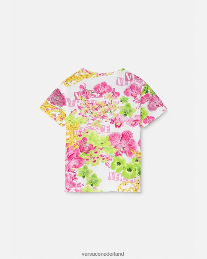 Versace orchidee t-shirt met logo kinderen wit & bedrukt kleding J2T4F41970