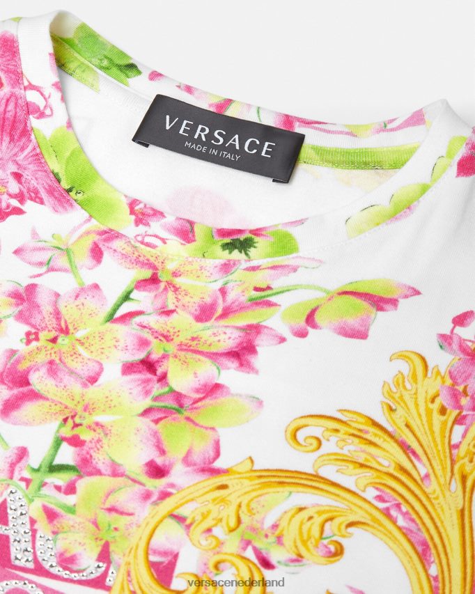 Versace orchidee t-shirt met logo kinderen wit & bedrukt kleding J2T4F41970