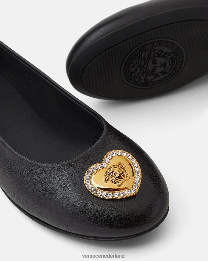 Versace Medusa ballerina\'s met kristallen hart kinderen zwart schoen J2T4F42032