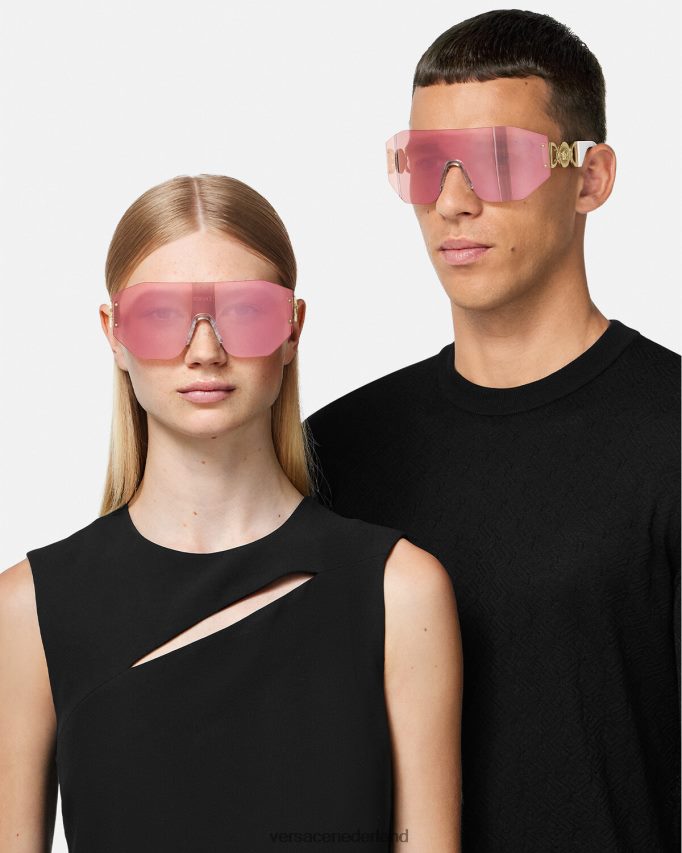 Versace Medusa Biggie masker zonnebril vrouwen goud en roze accessoires J2T4F4610