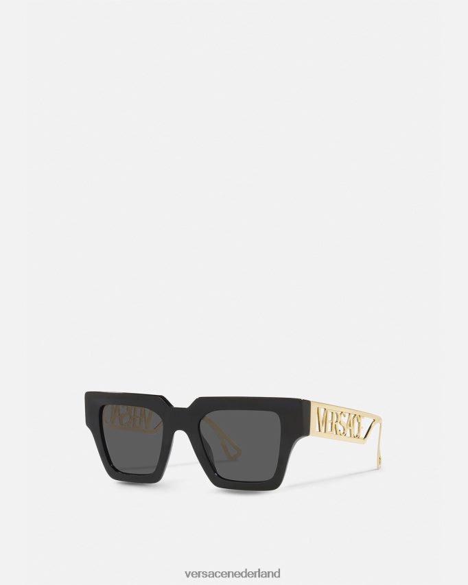 Versace Vintage zonnebril met logo uit de jaren 90 vrouwen zwart goud accessoires J2T4F4619