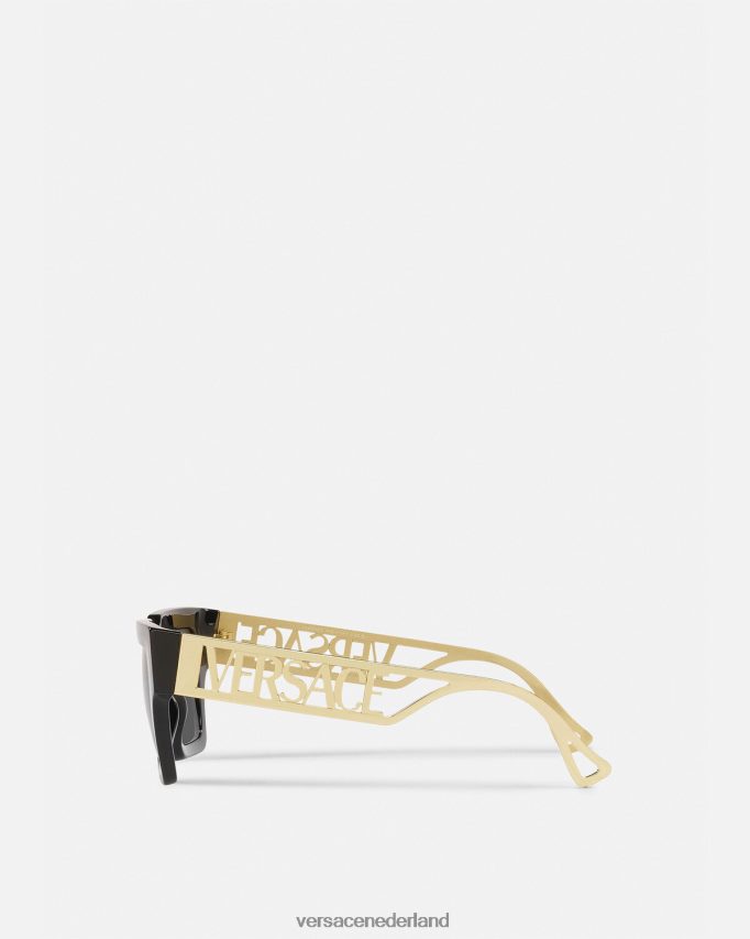 Versace Vintage zonnebril met logo uit de jaren 90 vrouwen zwart goud accessoires J2T4F4619