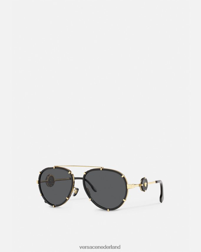Versace vintage icon pilot clip-on zonnebril vrouwen zwart goud accessoires J2T4F4676
