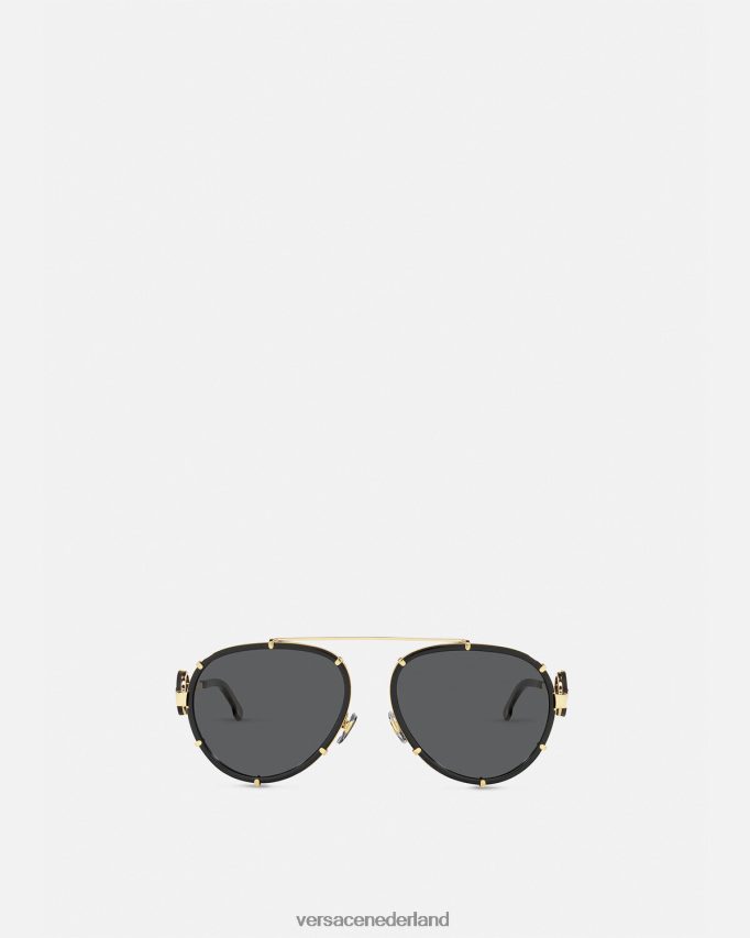 Versace vintage icon pilot clip-on zonnebril vrouwen zwart goud accessoires J2T4F4676