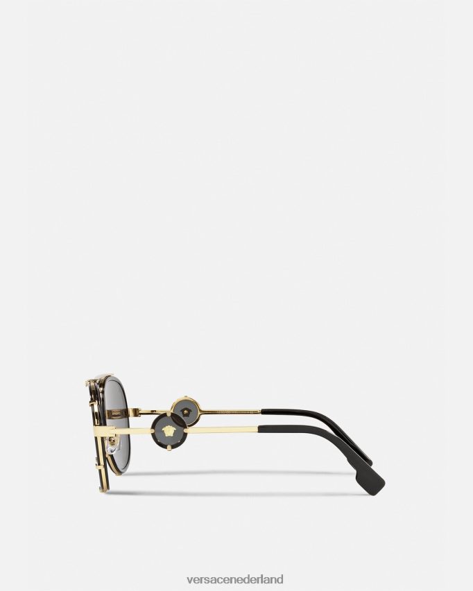 Versace vintage icon pilot clip-on zonnebril vrouwen zwart goud accessoires J2T4F4676