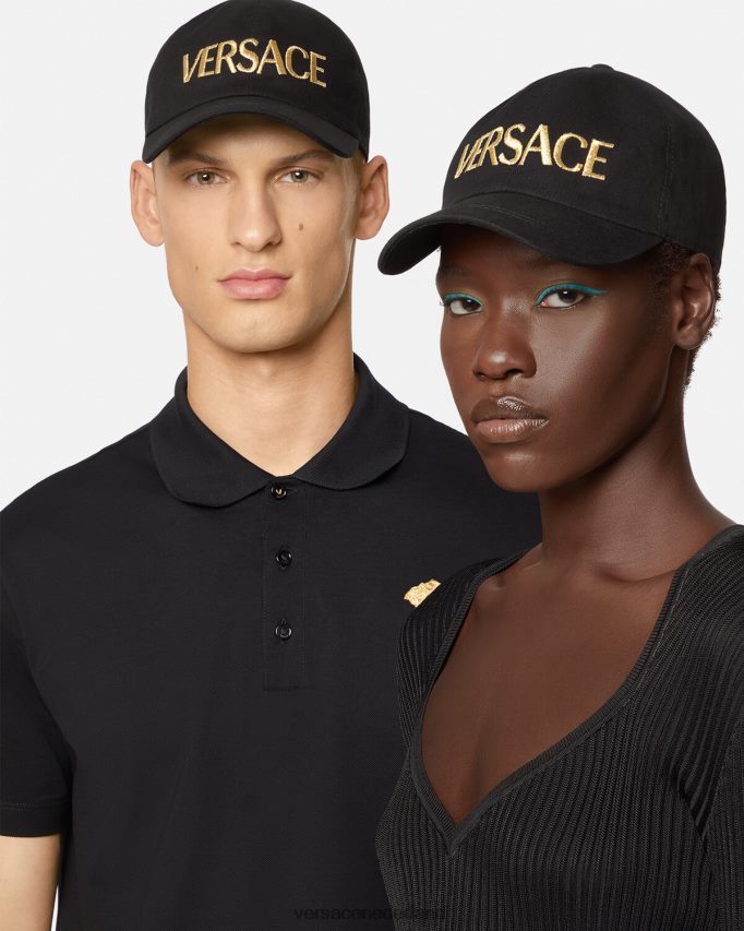 Versace pet met geborduurd logo vrouwen zwart accessoires J2T4F4878