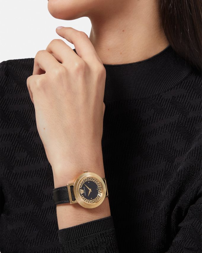 Versace Grieks chic horloge vrouwen zwart goud accessoires J2T4F4960
