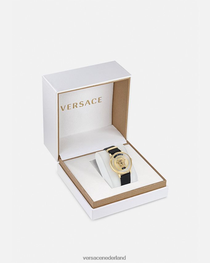 Versace Medusa icoon diamanten horloge vrouwen zwart goud accessoires J2T4F4963