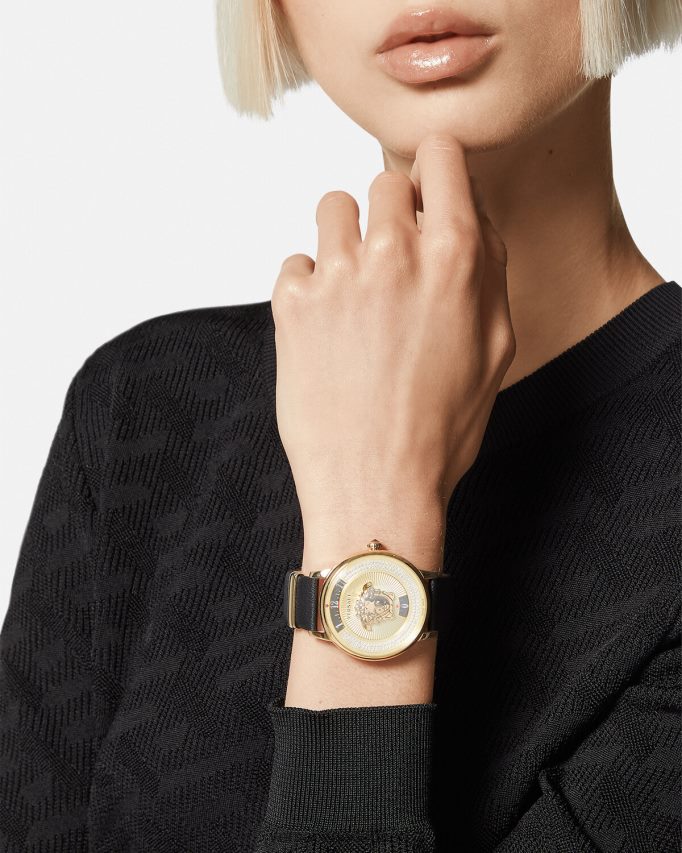 Versace Medusa icoon diamanten horloge vrouwen zwart goud accessoires J2T4F4963