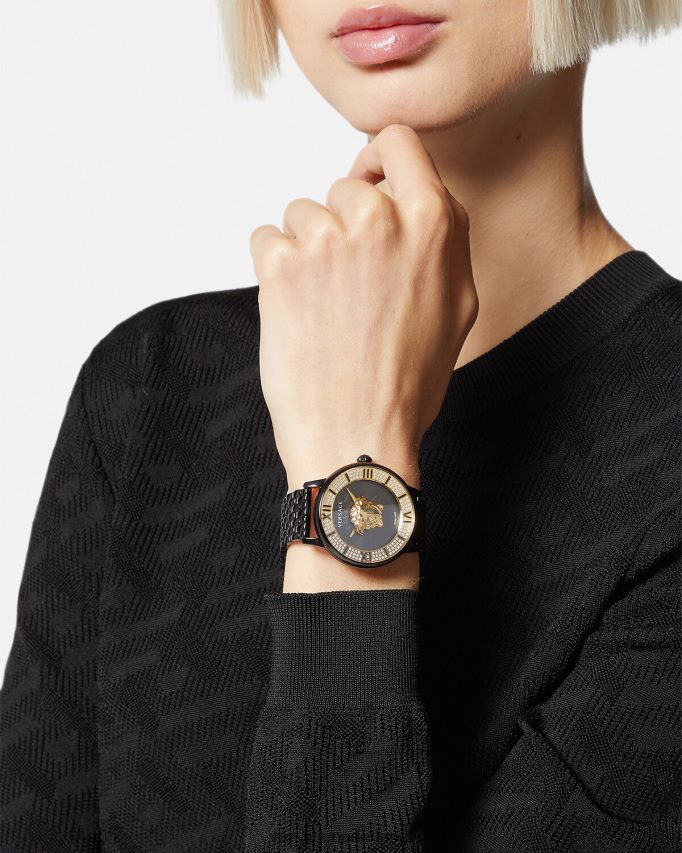 Versace la medusa diamanten horloge vrouwen zwart accessoires J2T4F4973
