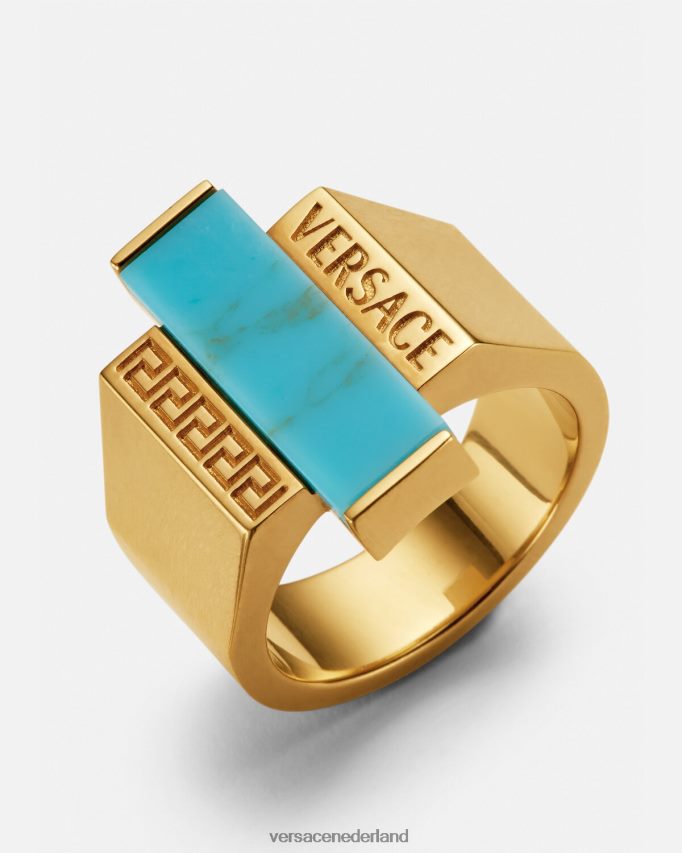 Versace Greca turquoise edelsteenring vrouwen goud en turkoois accessoires J2T4F4721
