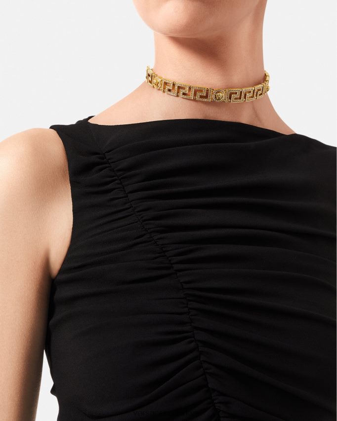 Versace Kristallen Medusa Greca choker ketting vrouwen goud accessoires J2T4F4747