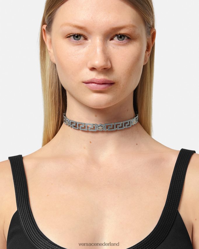 Versace Kristallen Medusa Greca choker ketting vrouwen lichtblauw en metallic accessoires J2T4F4720
