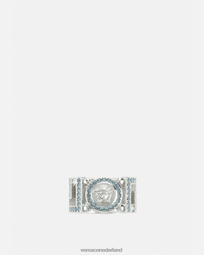 Versace Kristallen Medusa Greca-ring vrouwen lichtblauw en metallic accessoires J2T4F4723