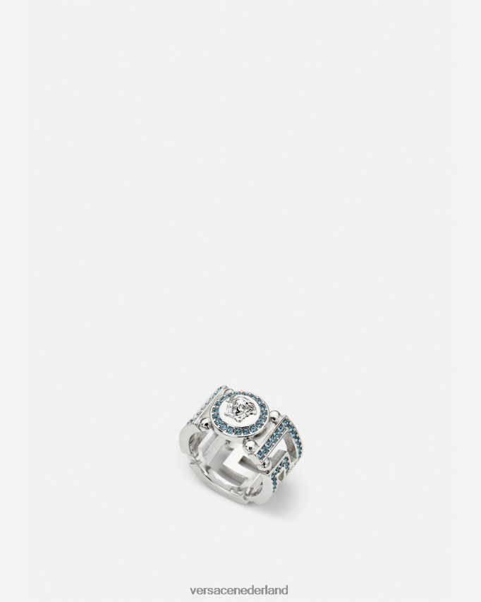 Versace Kristallen Medusa Greca-ring vrouwen lichtblauw en metallic accessoires J2T4F4723