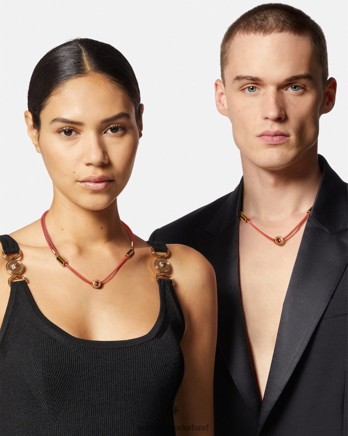 Versace Kristallen Medusa koord ketting vrouwen rood goud accessoires J2T4F4843