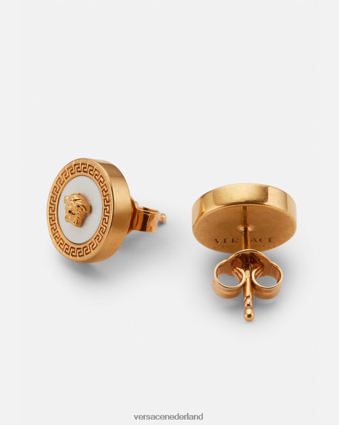 Versace emaille Medusa oorknopjes vrouwen goud en wit accessoires J2T4F4790